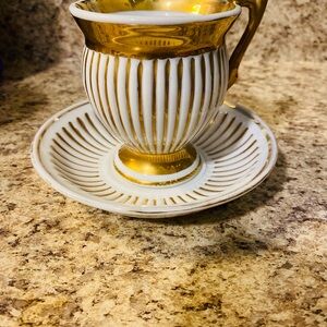 Elegant Gold and White Teacup with Saucer vintage